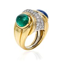 An 18 Karat Yellow Gold, Platinum, Emerald, Sapphire and Diamond Ring, David Webb, 16.00 dwts.