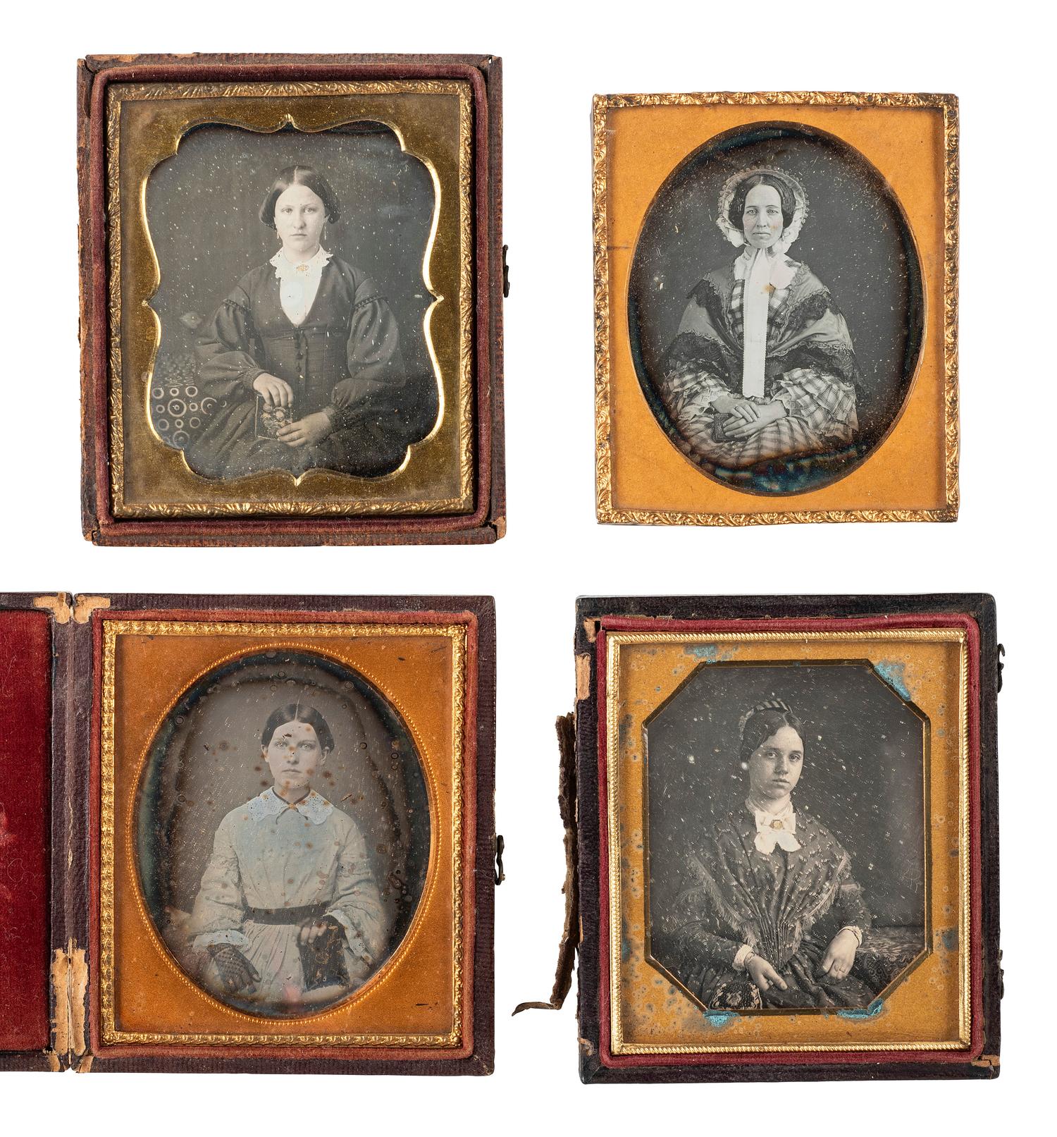 [EARLY PHOTOGRAPHY]. 22 sixth plate daguerreotypes of women posed with books and cased images.