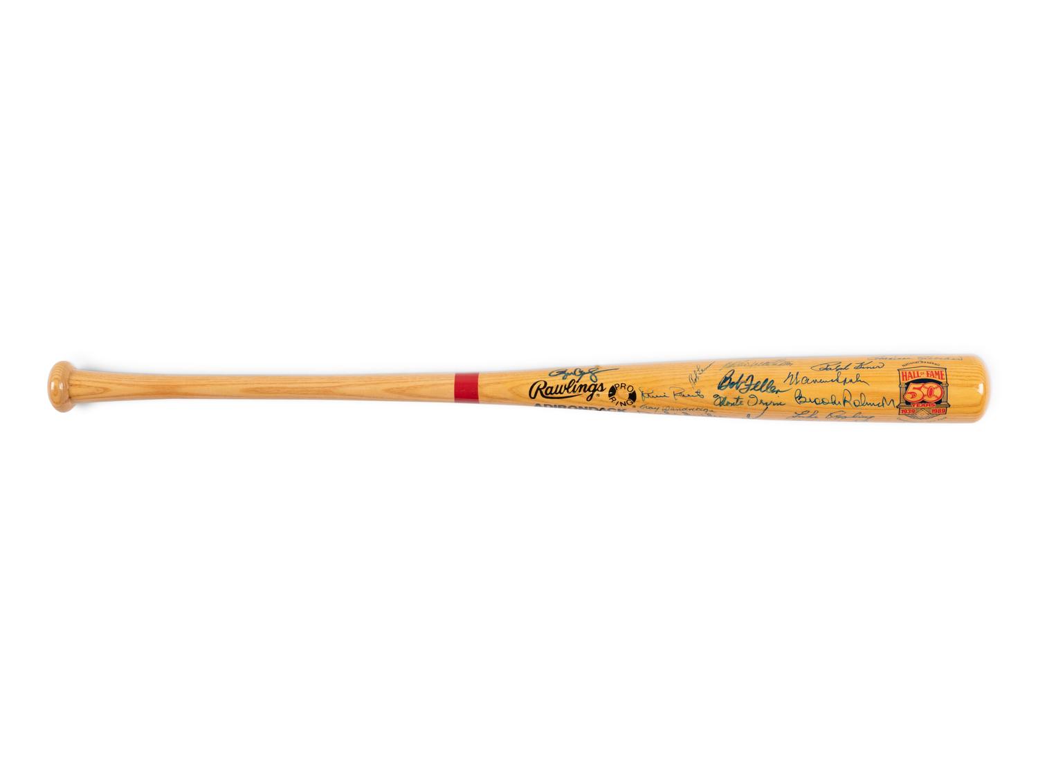 A National Baseball Hall of Fame 50th Anniversary Signed Autograph Bat (23 Signatures, Beckett Authentication Services Letter BAS Certified)