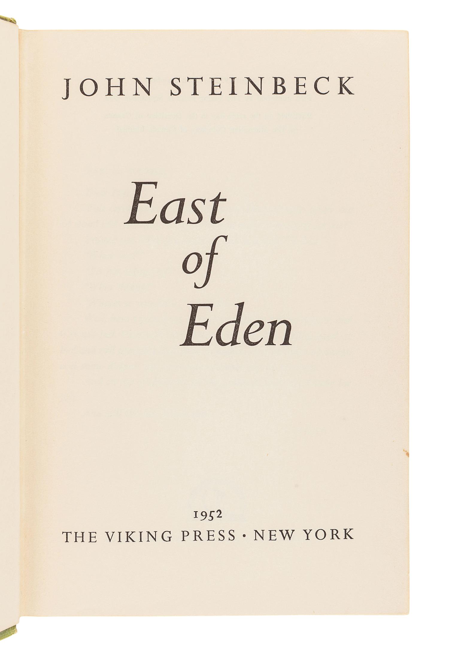 STEINBECK, John (1902-1968). East of Eden. New York: Viking Press, 1952.