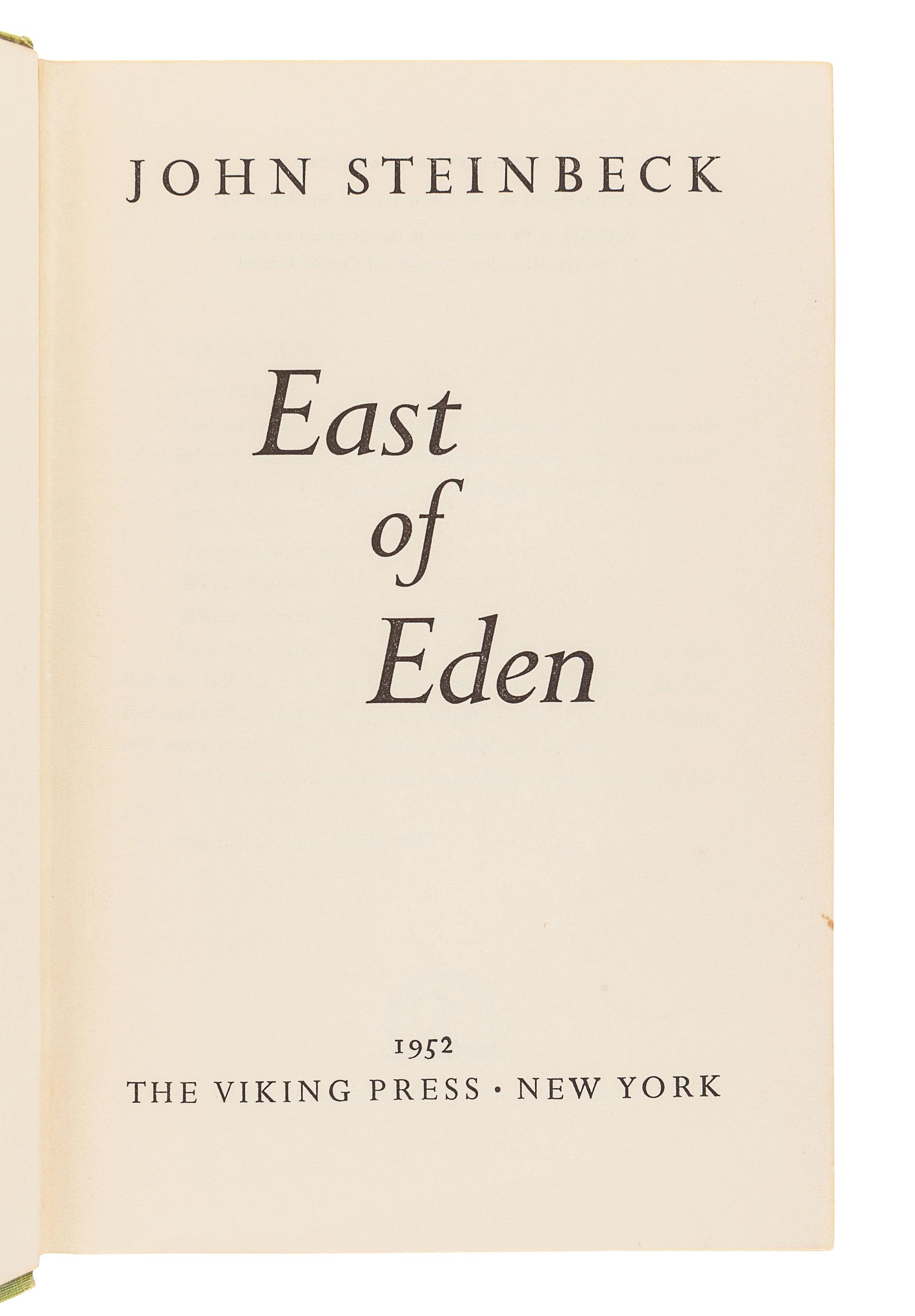 STEINBECK, John (1902-1968). East of Eden. New York: Viking Press, 1952.