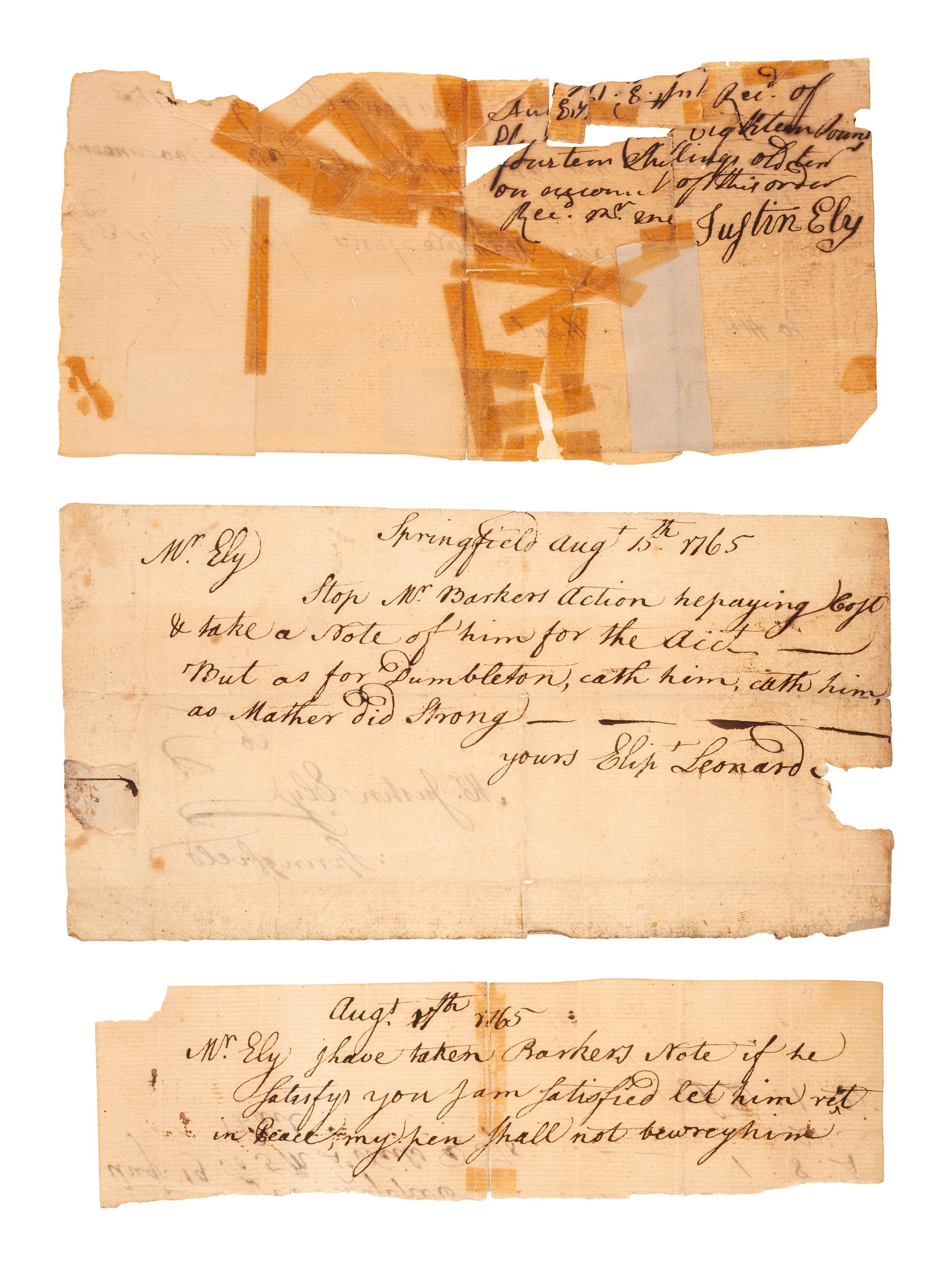 [REVOLUTIONARY WAR]. A group of documents related to Revolutionary War-era figures including signatures of Daniel Brodhead and O.H. Williams.