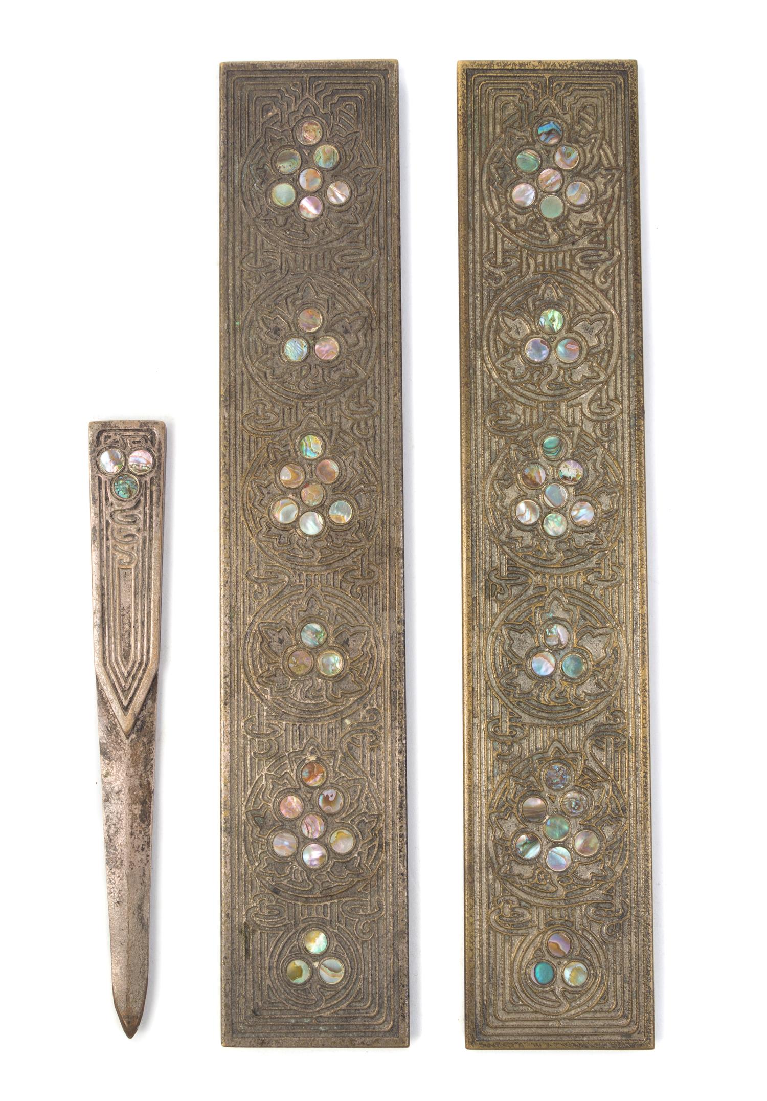 Tiffany Studios, an Abalone pattern three-piece desk set