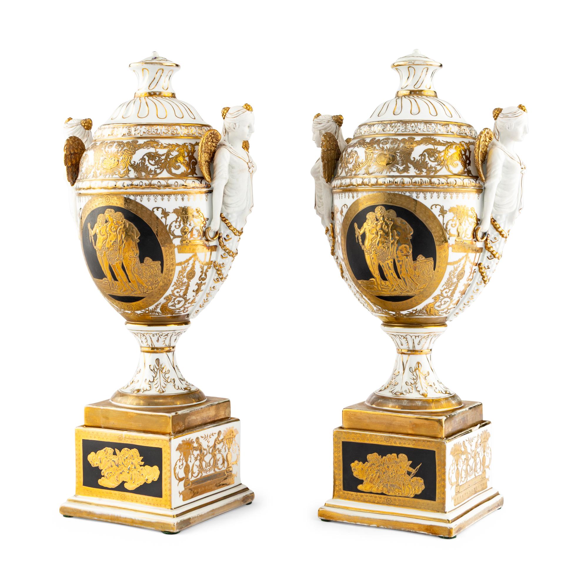 A Pair of Berlin K.P.M Style Porcelain Vases