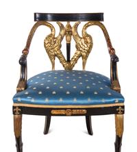Two Empire Style Parcel Gilt Ebonized Armchairs