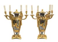 A Pair of Napoleon III Gilt Bronze and Marble Four-Light Candelabra Height overall 36 inches. — DELISLE FRERES, PARIS, 19TH CENTURY