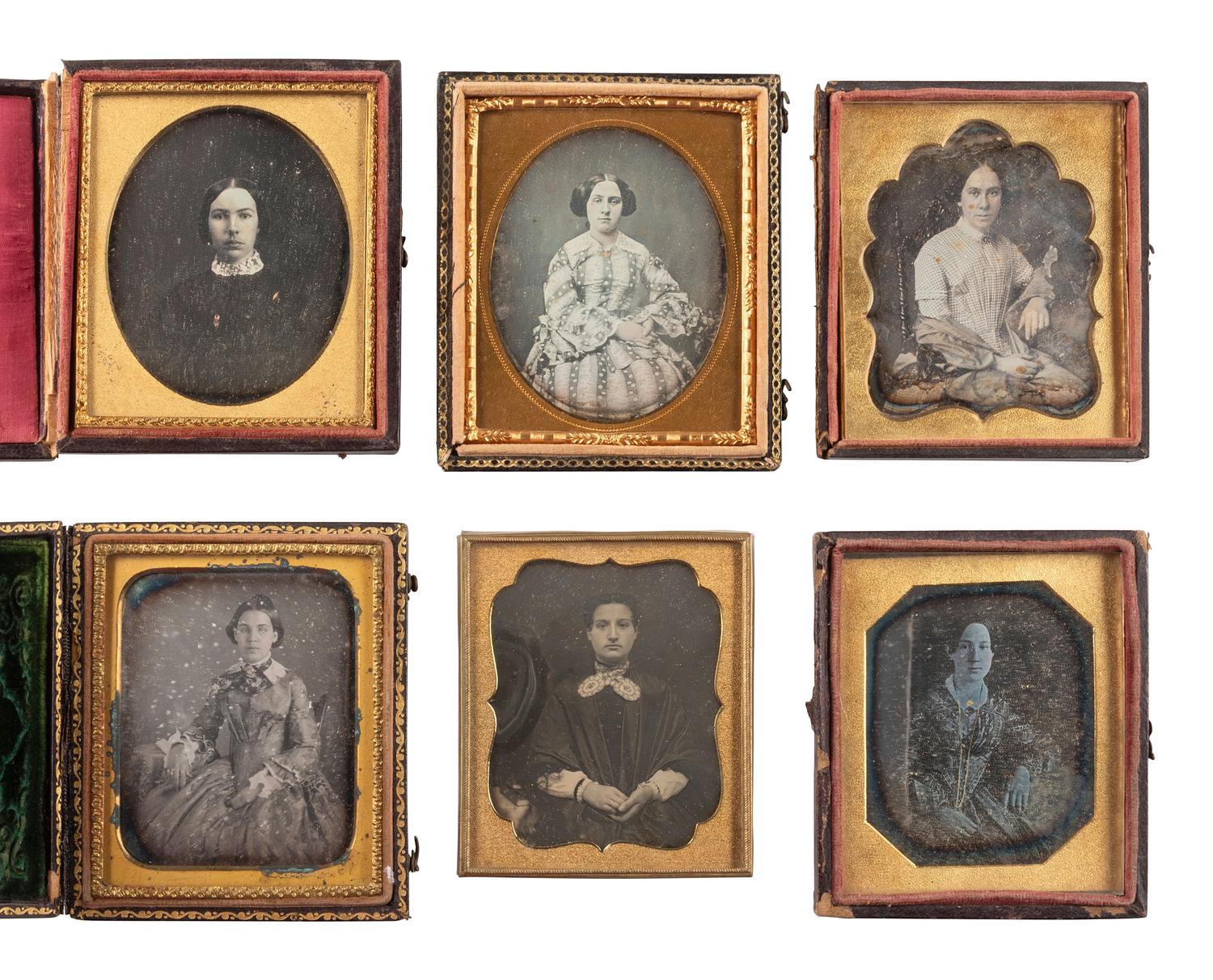 [EARLY PHOTOGRAPHY]. 40 sixth plate daguerreotypes of women of varying ages.