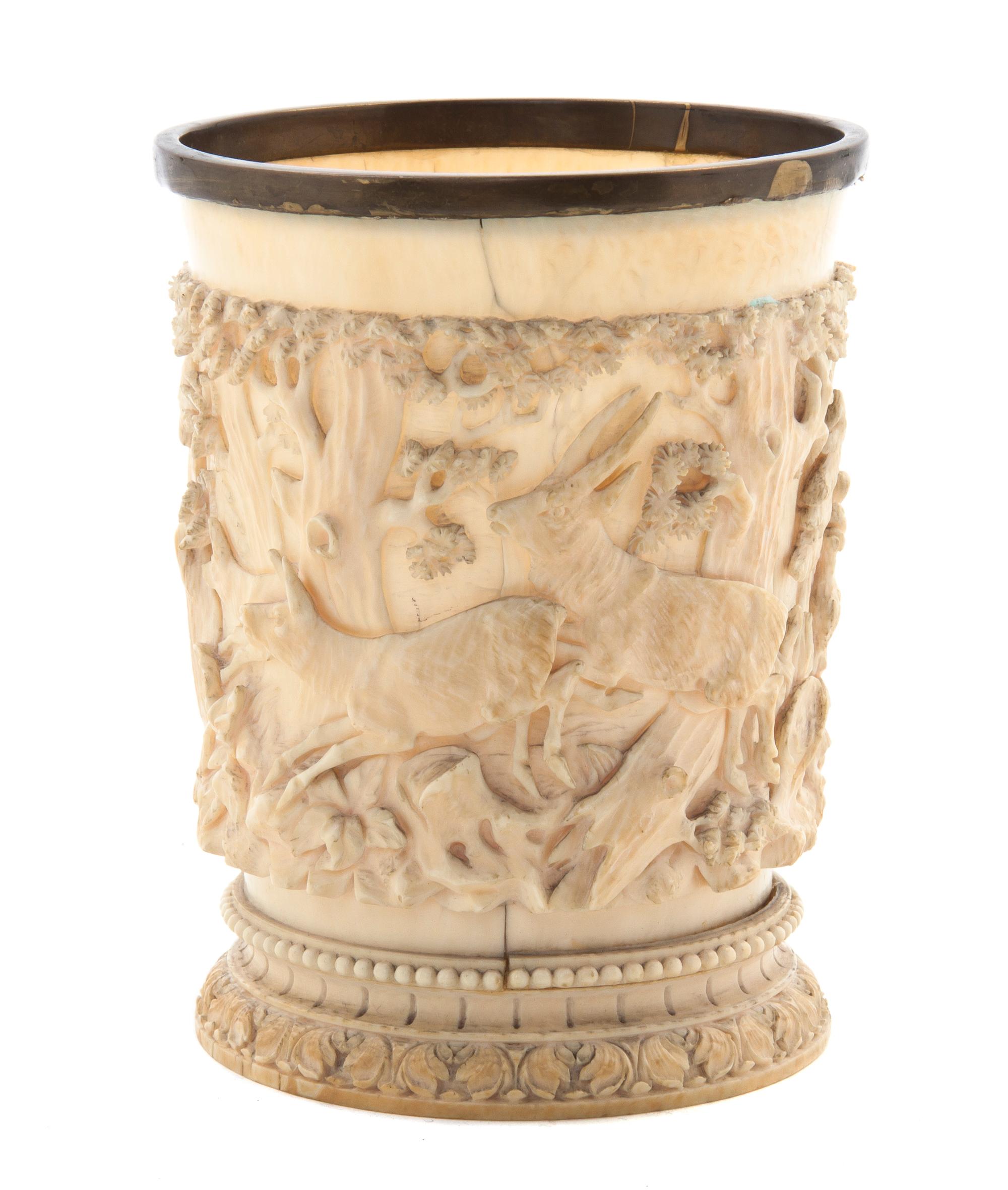 A German Relief Carved Ivory Beaker, Height 4 5/8 inches.