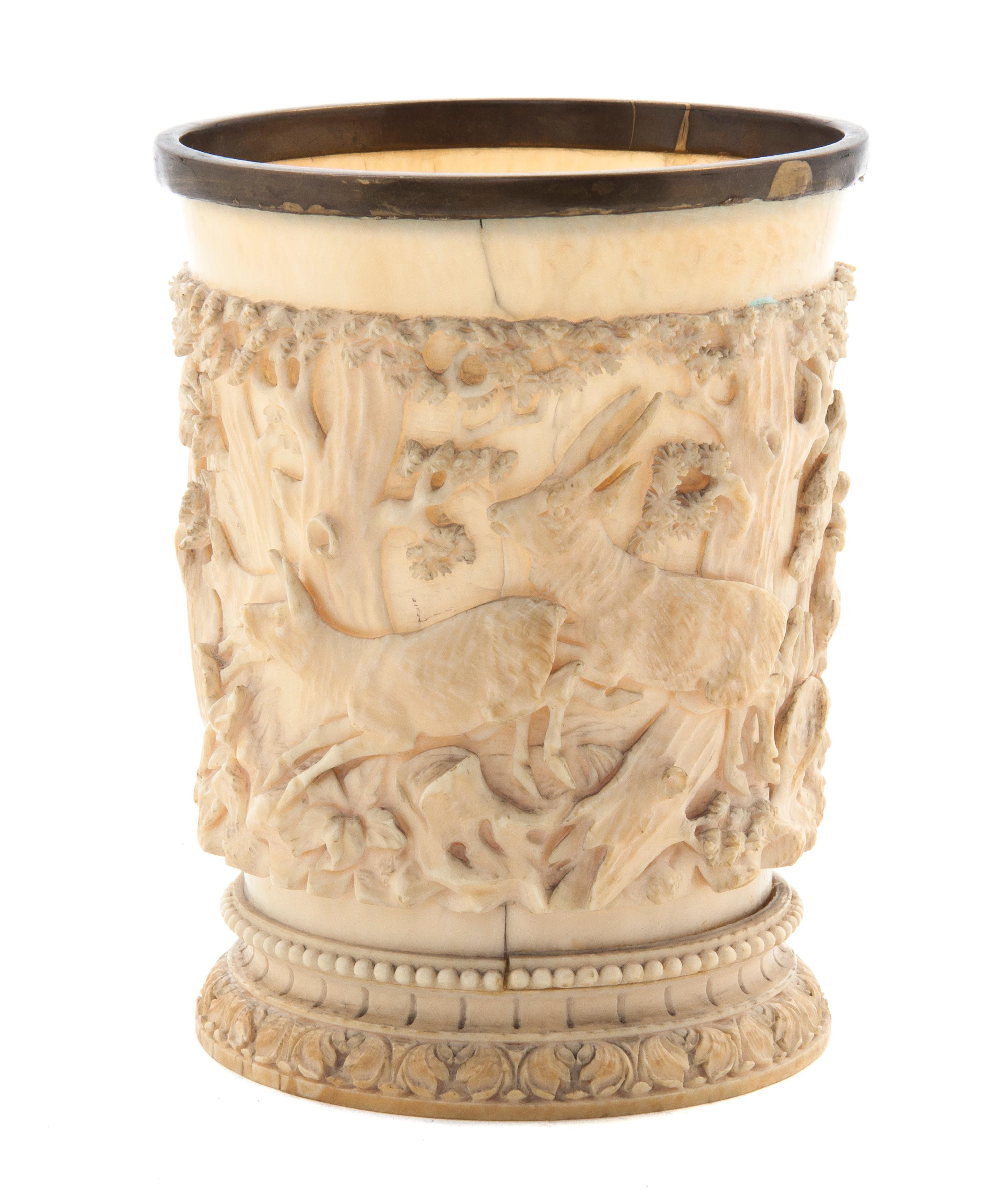 A German Relief Carved Ivory Beaker, Height 4 5/8 inches.