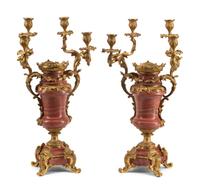 A Pair of French Gilt Bronze and Marble Candelabra