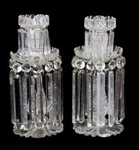 A Pair of Cut Crystal Single Light Girondoles Height 12 1/2 inches.