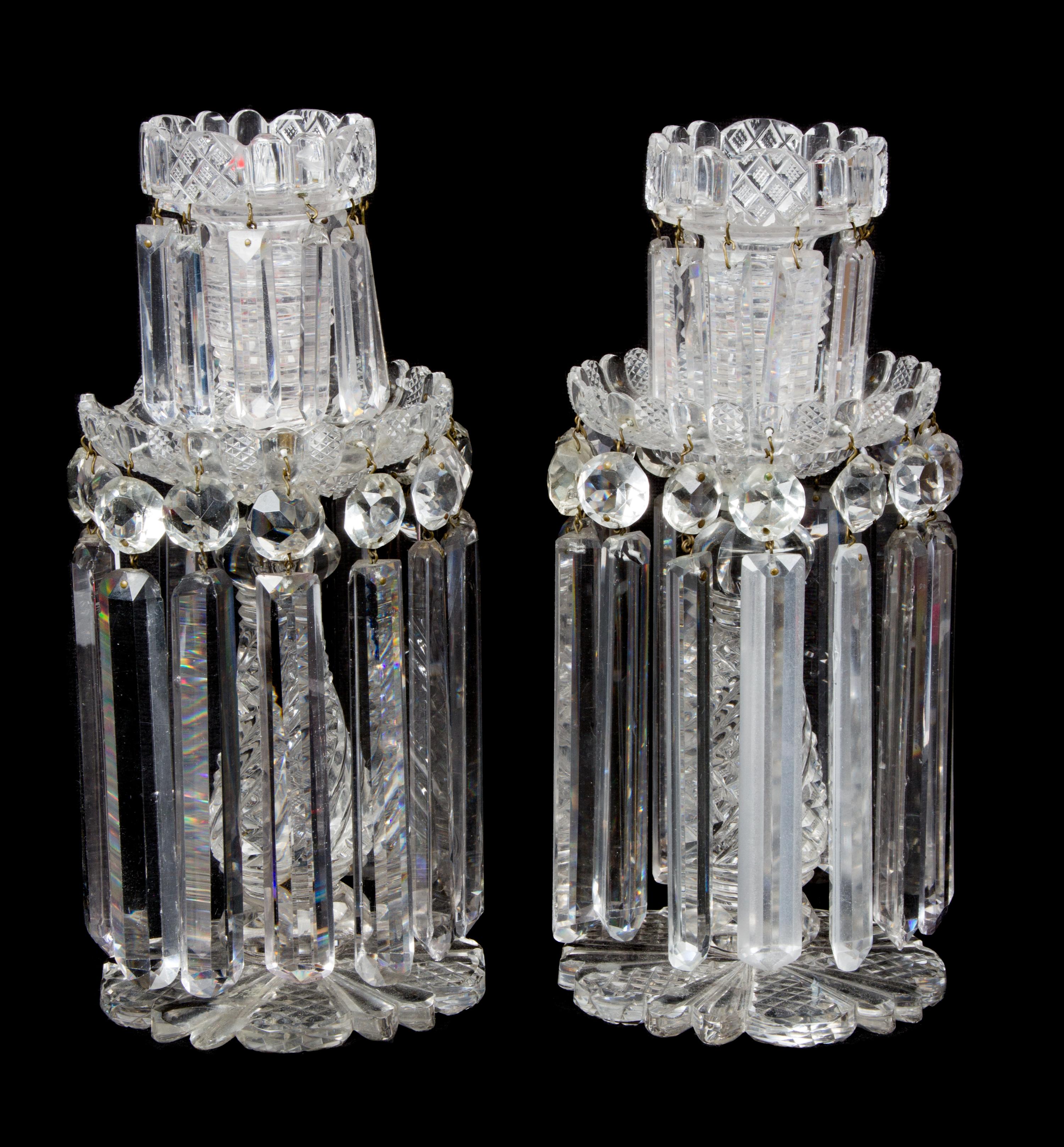 A Pair of Cut Crystal Single Light Girondoles Height 12 1/2 inches.