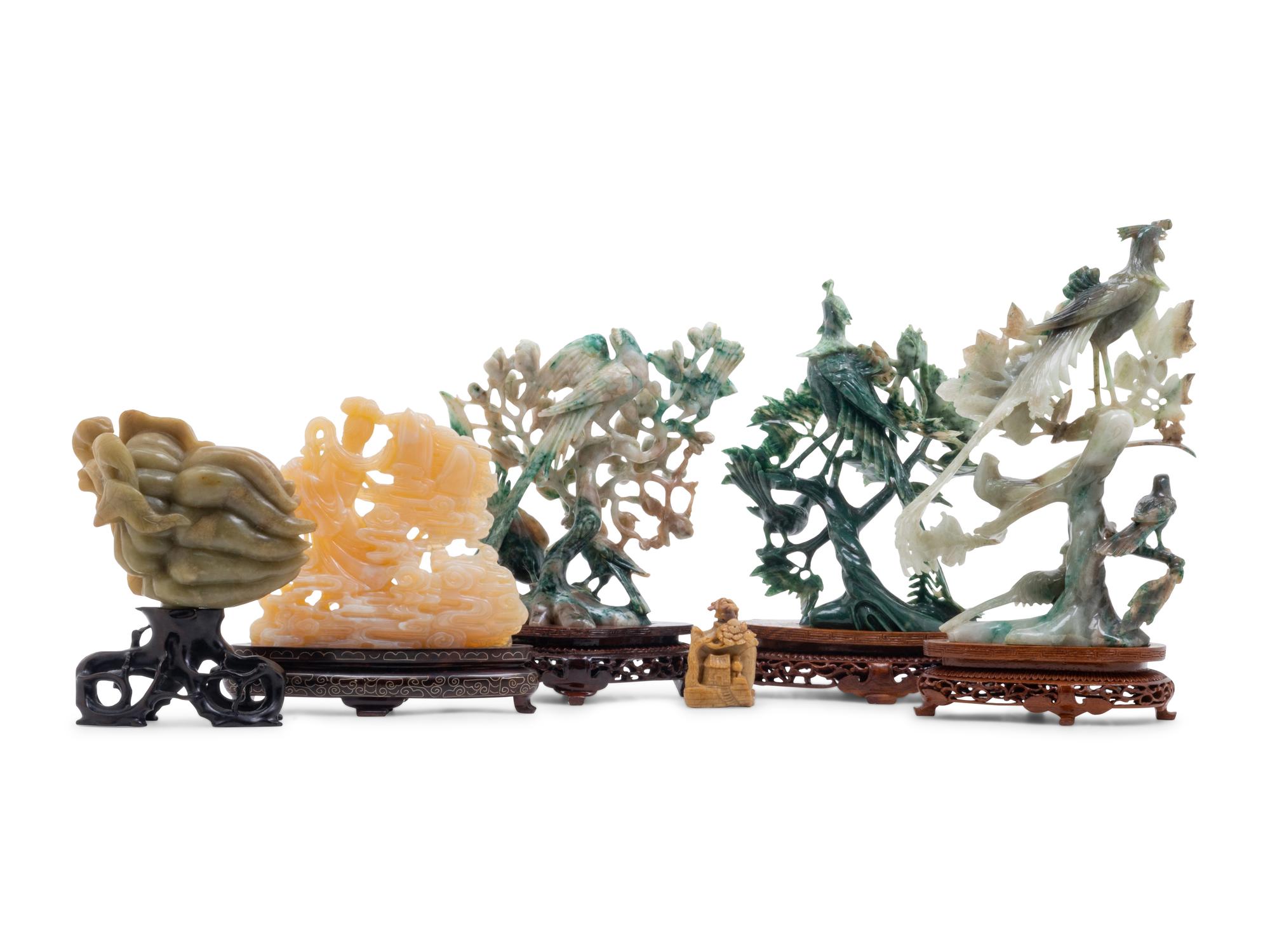 Six Chinese Jadeite and Hardstone Carvings