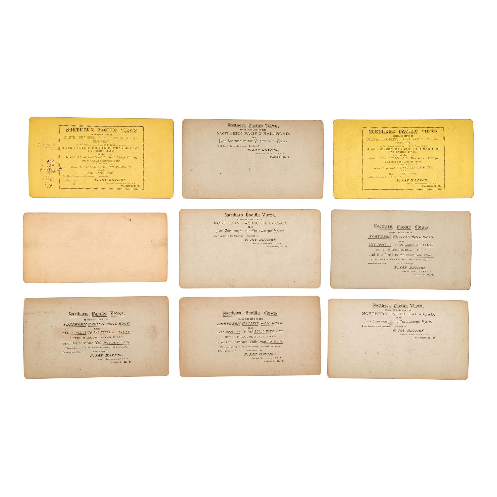 [EARLY PHOTOGRAPHY] -- [CRONAU, Rudolf]. HAYNES, F.J., photographer. A group of 15 stereoviews of the American West collected by artist Rudolf Cronau. Fargo, D.T.: F. J. Haynes, n.p.