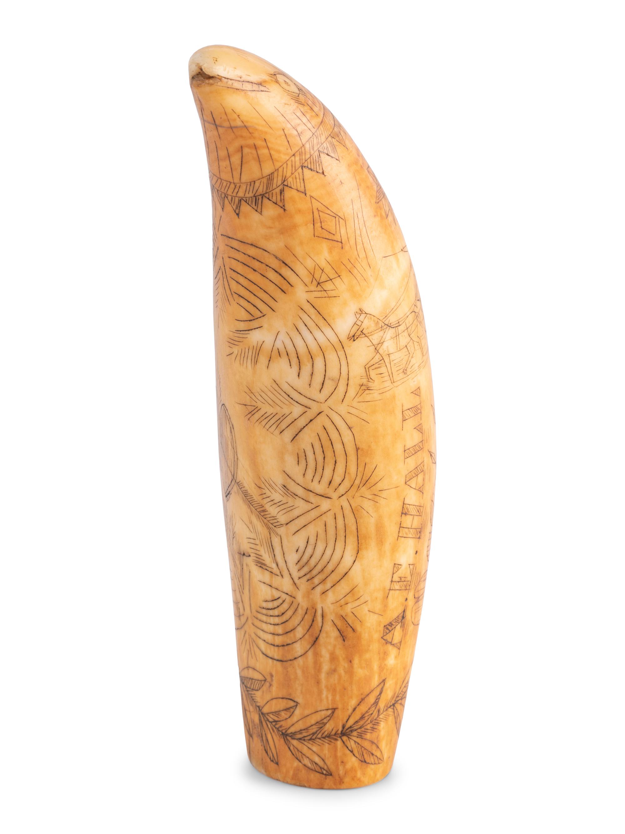 A Scrimshaw Tooth with Patriotic Decoration, Signed A.E. Hall
