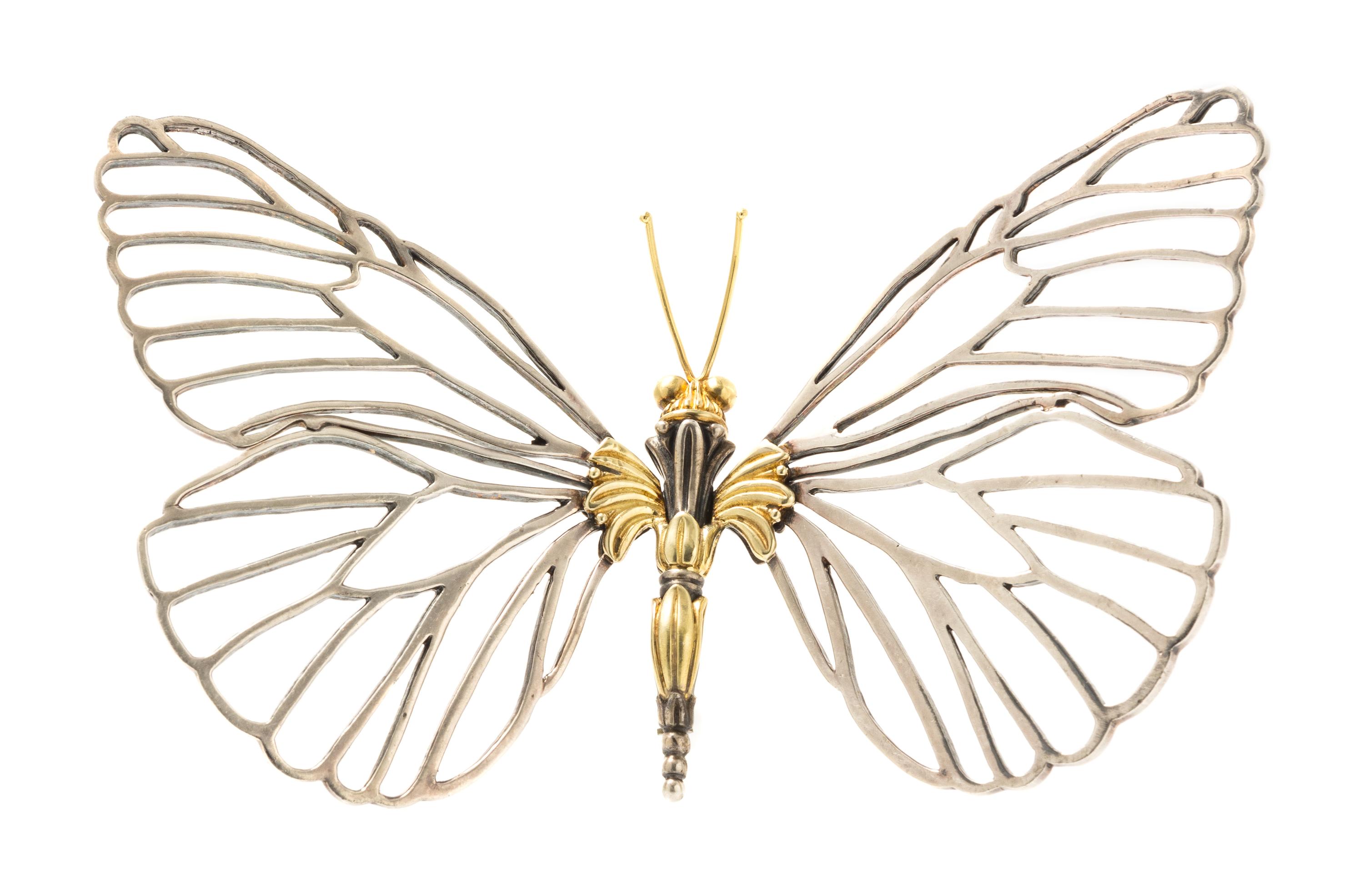 A Sterling Silver and 18 Karat Yellow Gold Caviar Butterfly Brooch, Steven Lagos, 47.40 dwts.