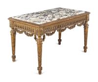 A Louis XVI Style Giltwood Marble-Top Center Table