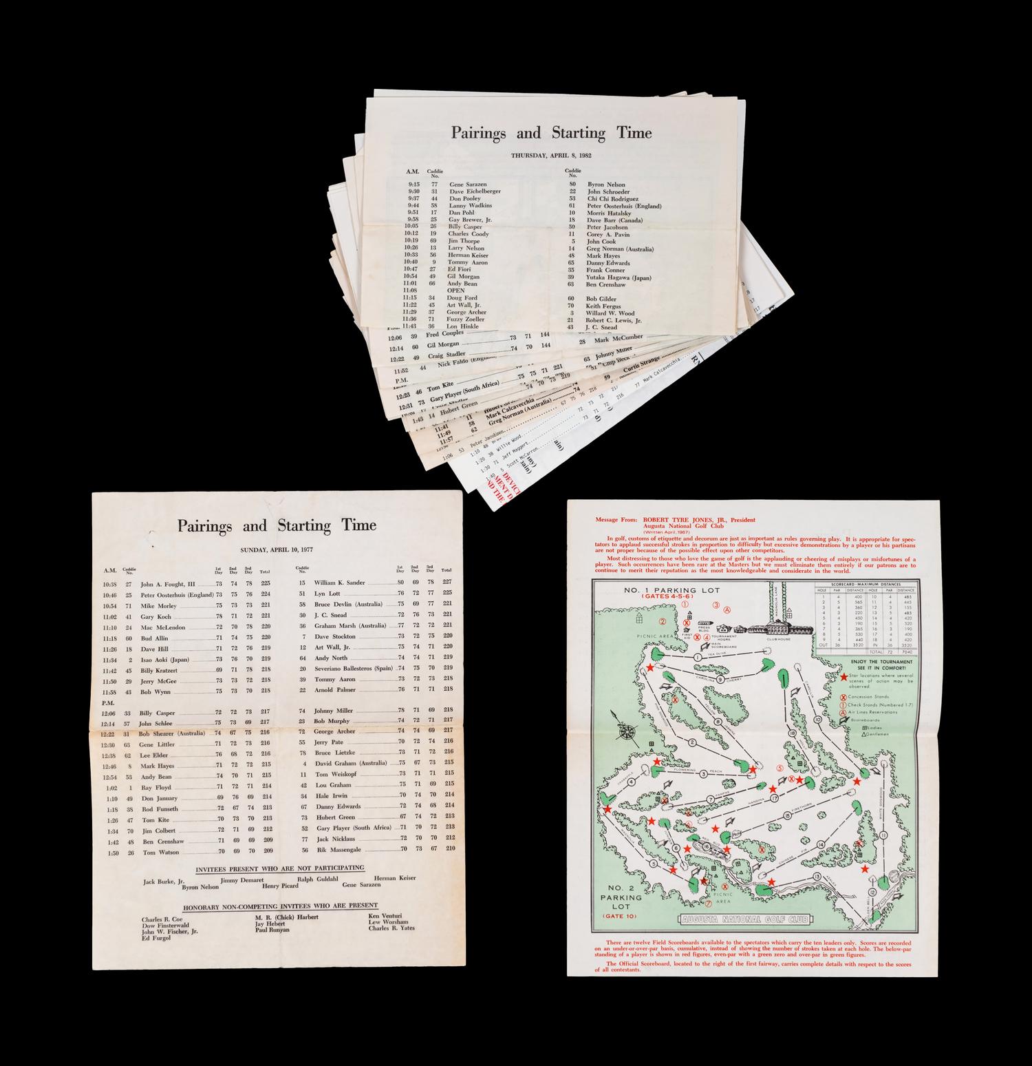 A Group of Masters Golf Tournament Augusta National Spectator Guides and Pairing Sheets Including Tiger Woods' First Appearance,