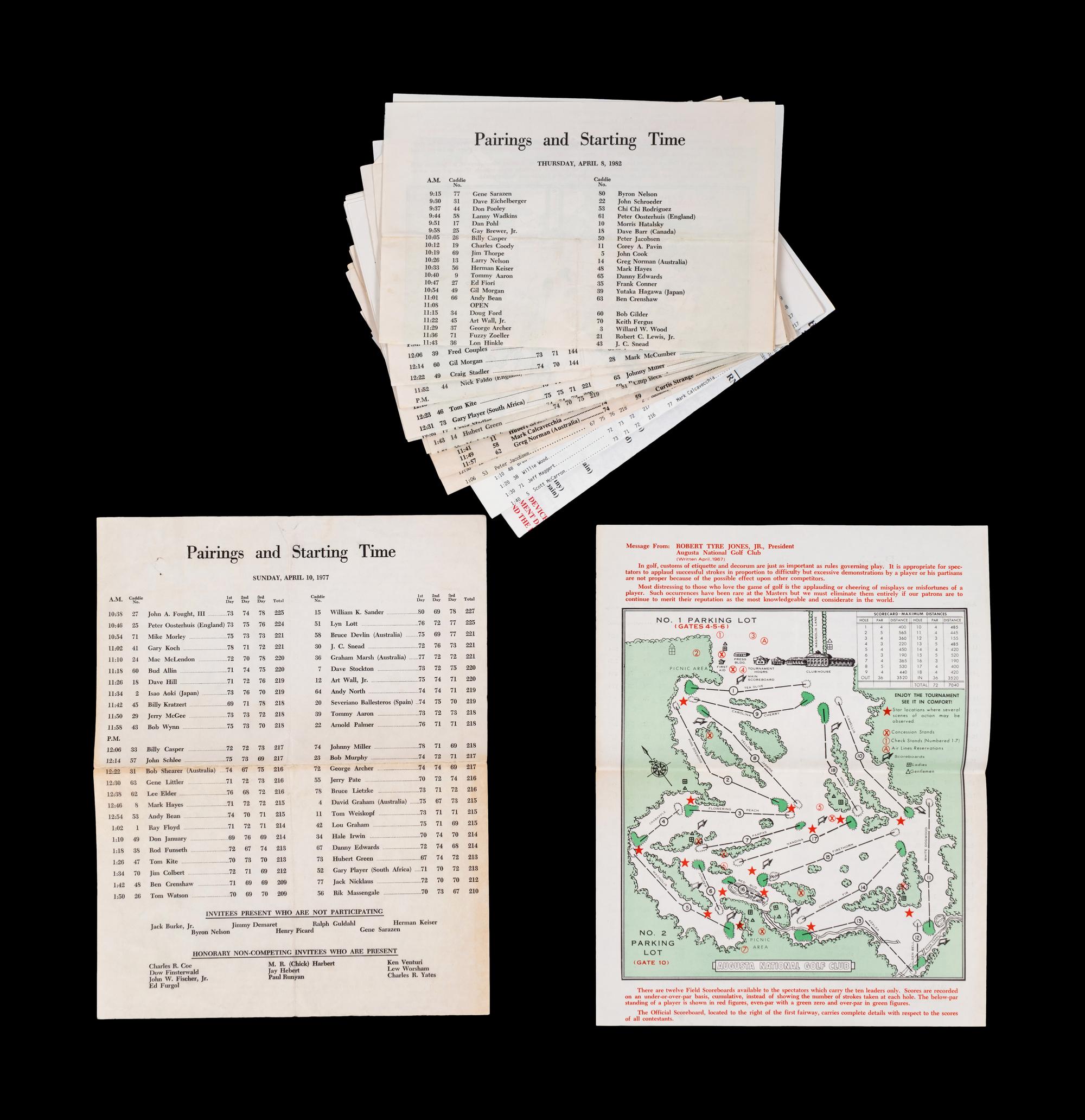 A Group of Masters Golf Tournament Augusta National Spectator Guides and Pairing Sheets Including Tiger Woods' First Appearance,