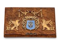 A Russian Silver, Enamel and Jewel Mounted Birch Cigarette Case