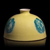 A Chinese Yellow Ground Water Coupe, Taibaizun, Kangxi Mark — 康熙款 黃地綠彩龍紋太白尊