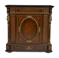 A Napoleon III Style Gilt Bronze Mounted Marquetry Marble-Top Side Cabinet