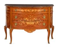 A Louis XV/XVI Transitional Style Marquetry Marble-Top Commode
