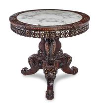 A Chinese Marble Inset and Mother-of-Pearl Inlaid Rosewood Center Table
