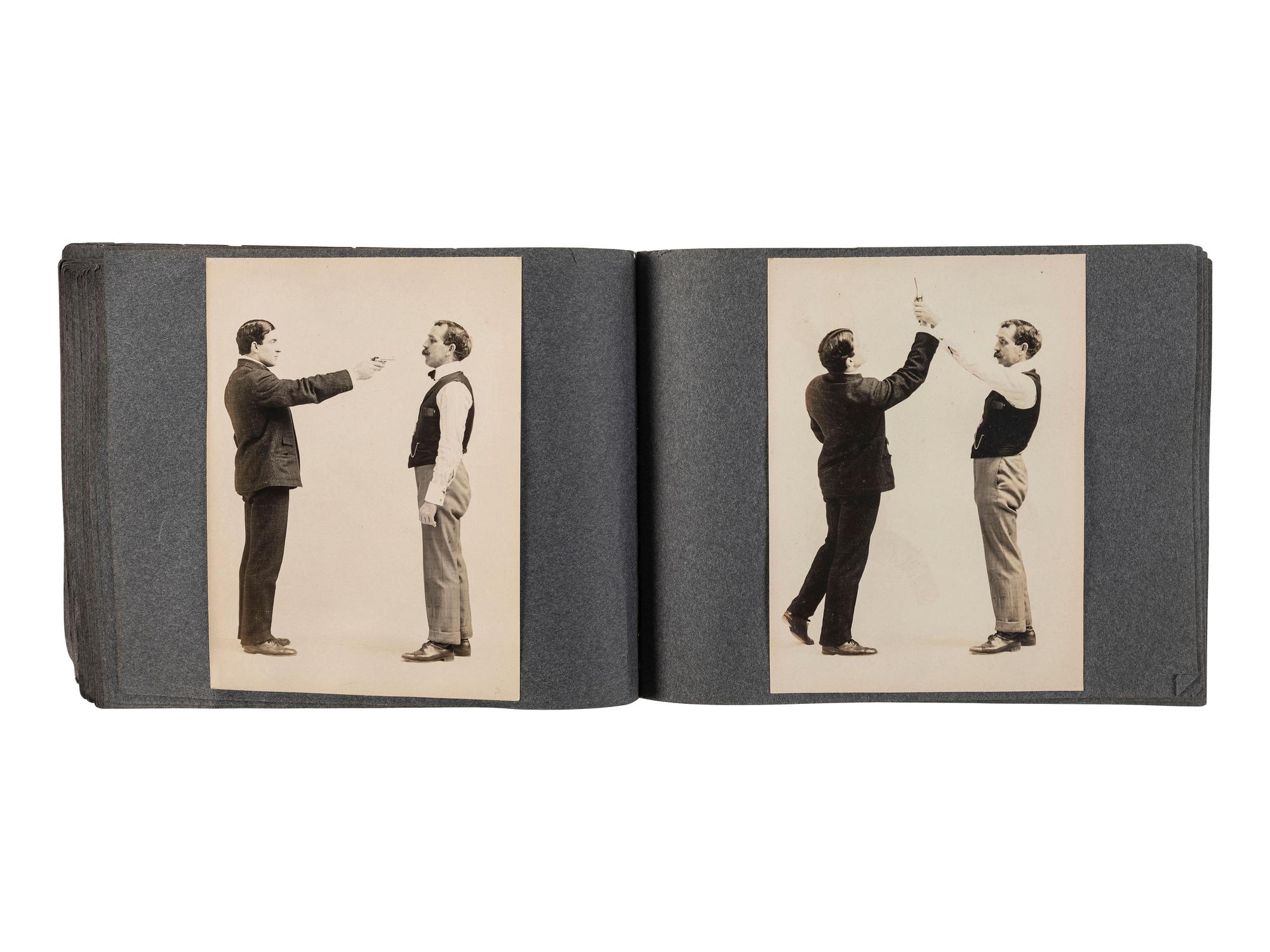 [EARLY PHOTOGRAPHY]. Album containing 72 photographs of self-defense maneuvers. Ca 1895.