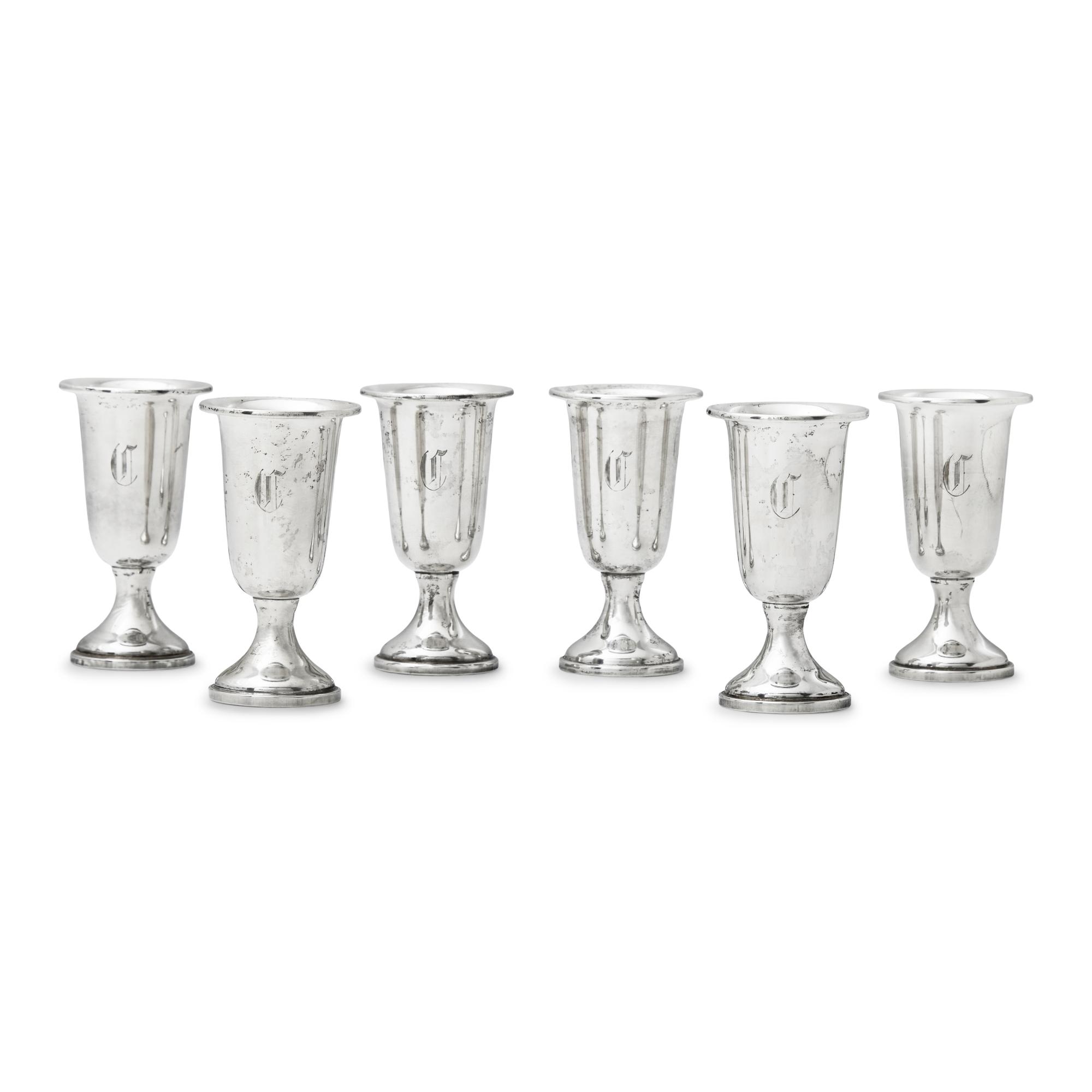 A Cased Set of Six American Weighted Silver Cordial Cups