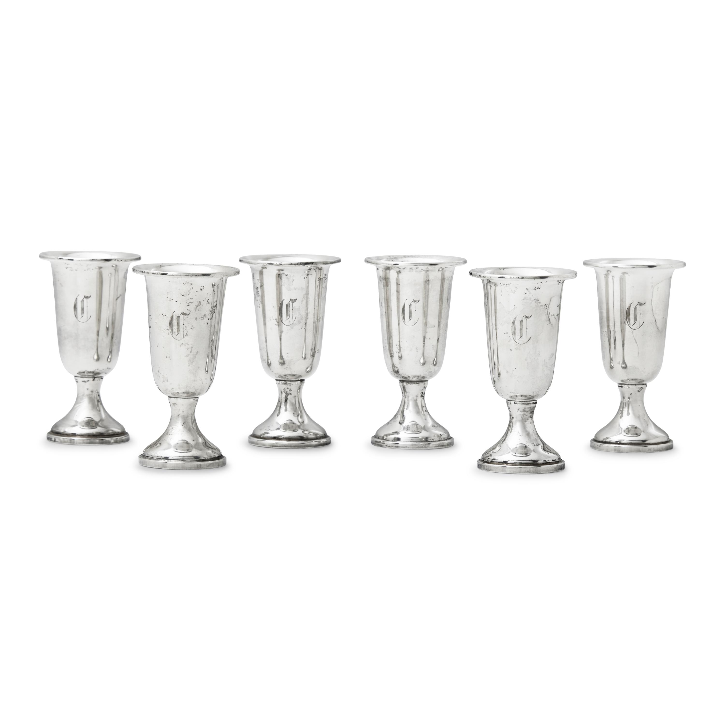 A Cased Set of Six American Weighted Silver Cordial Cups