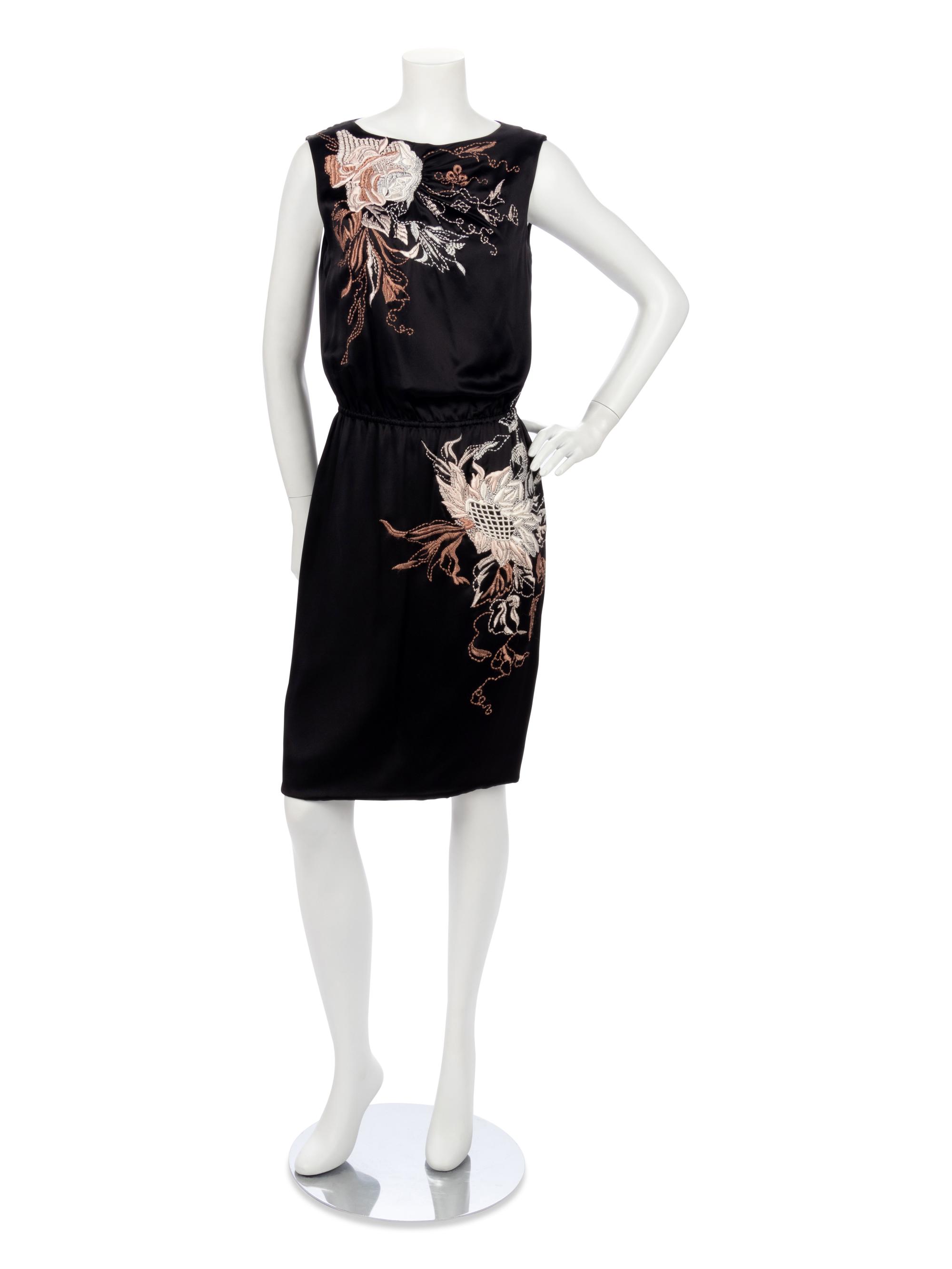 Valentino Embroidered Black Satin Dress, 2000-2010s