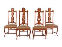 A Set of Four Venetian Painted and Parcel-Gilt Side Chairs