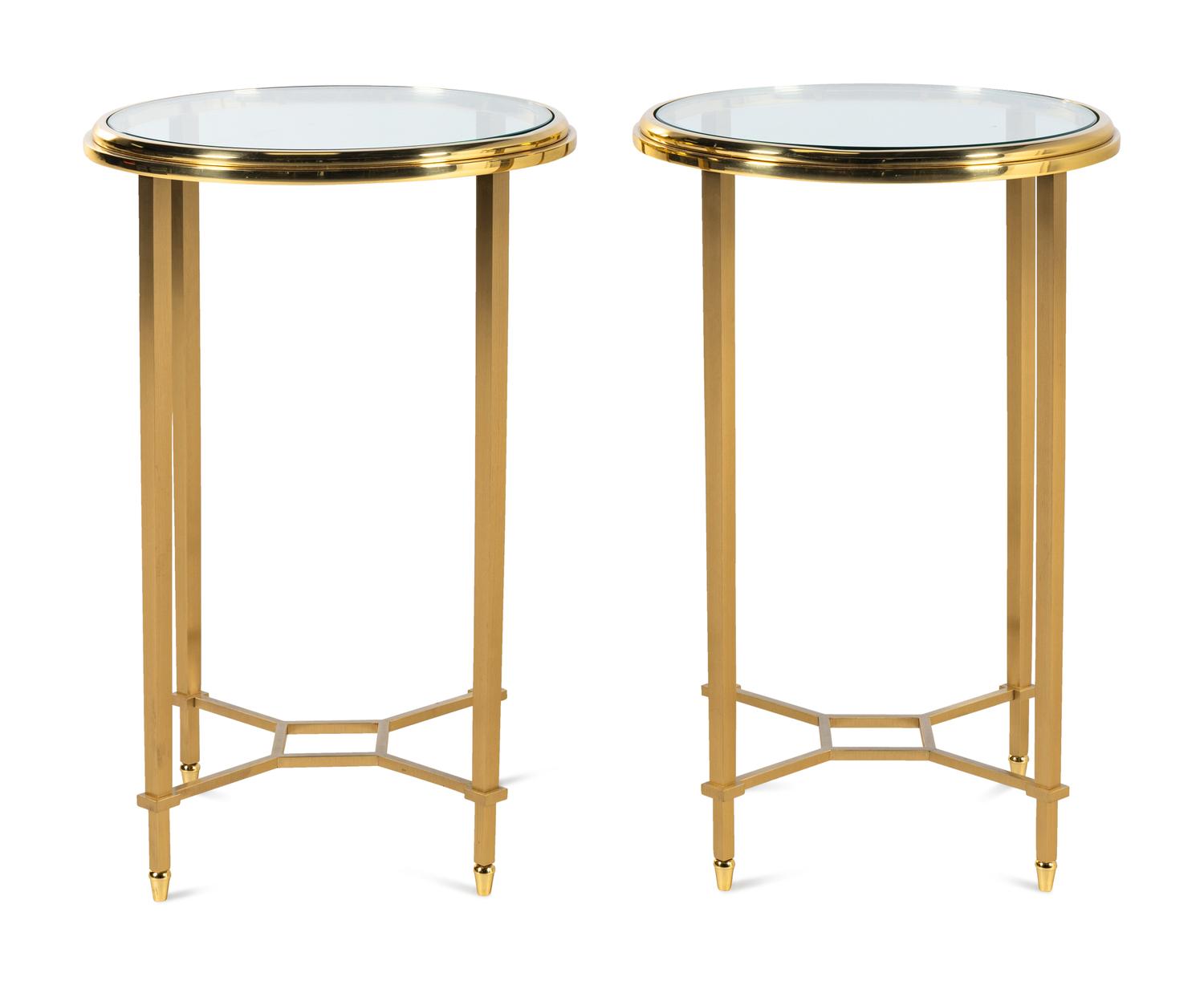 A Pair of Brass and Glass Side Tables