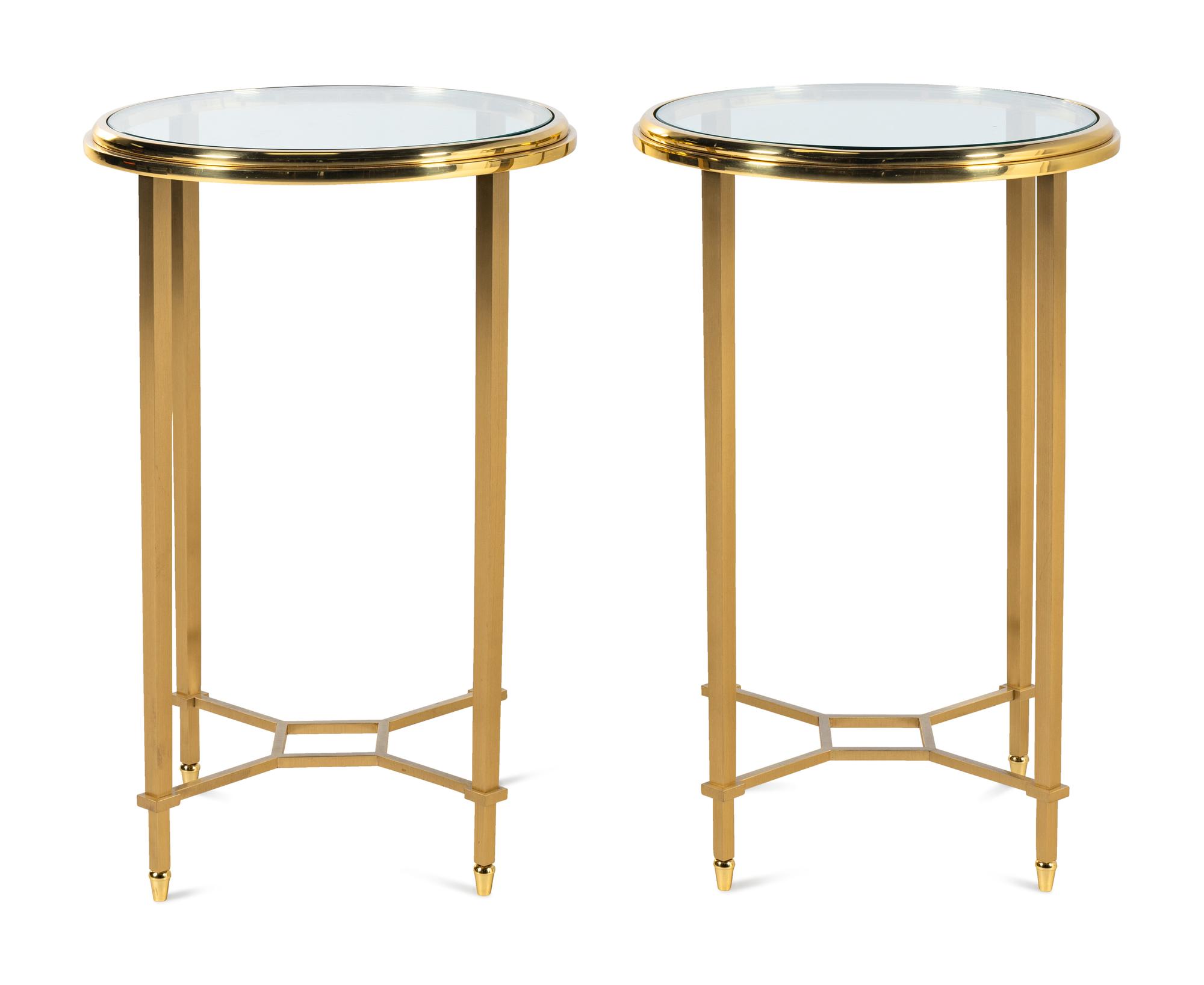 A Pair of Brass and Glass Side Tables
