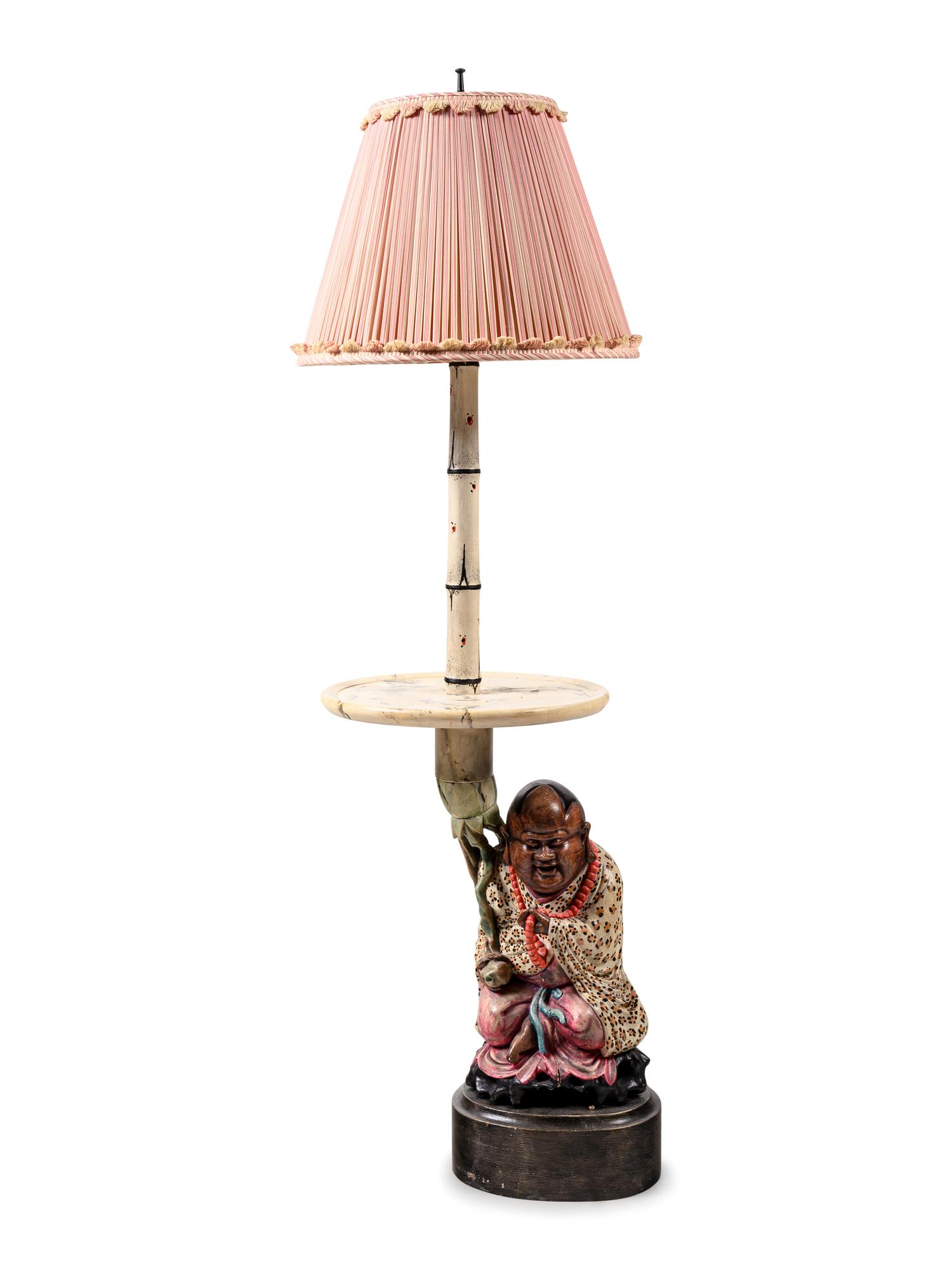 APPROVED FOR DONATION A Polychrome Decorated Figural Lamp Table