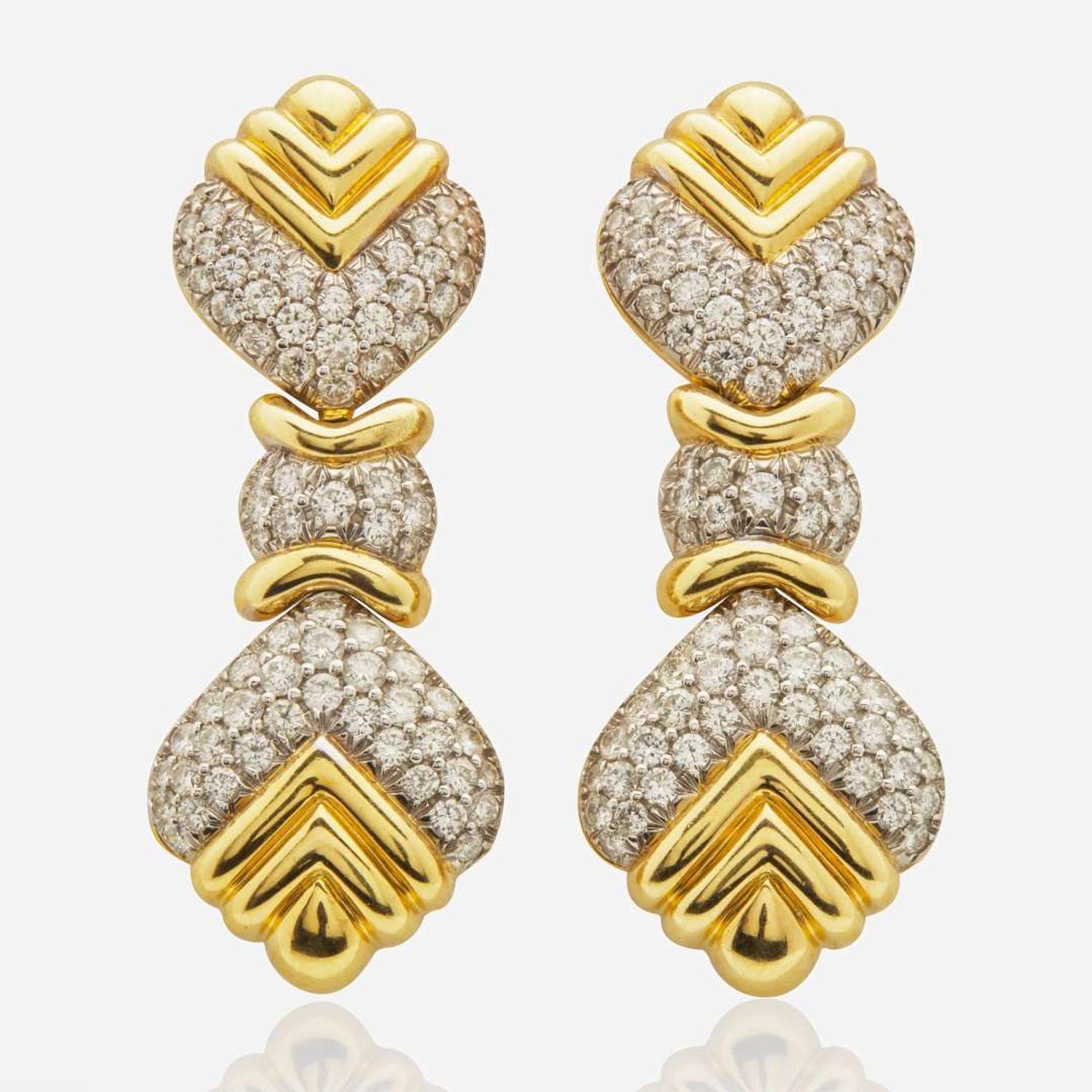 18K Yellow and White Gold Diamond Drop Earrings