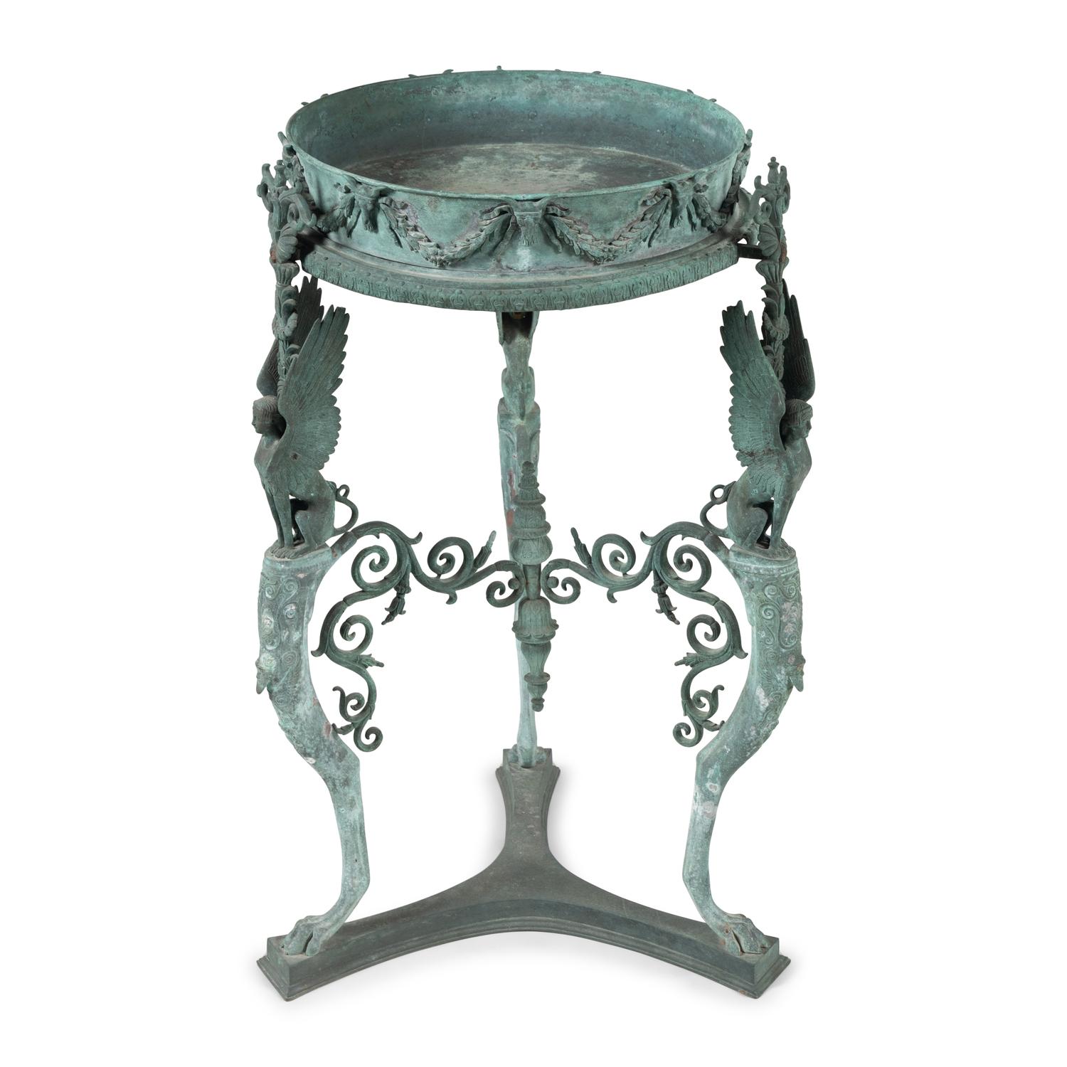 An Italian Green Patinated Bronze Tripod Athénienne