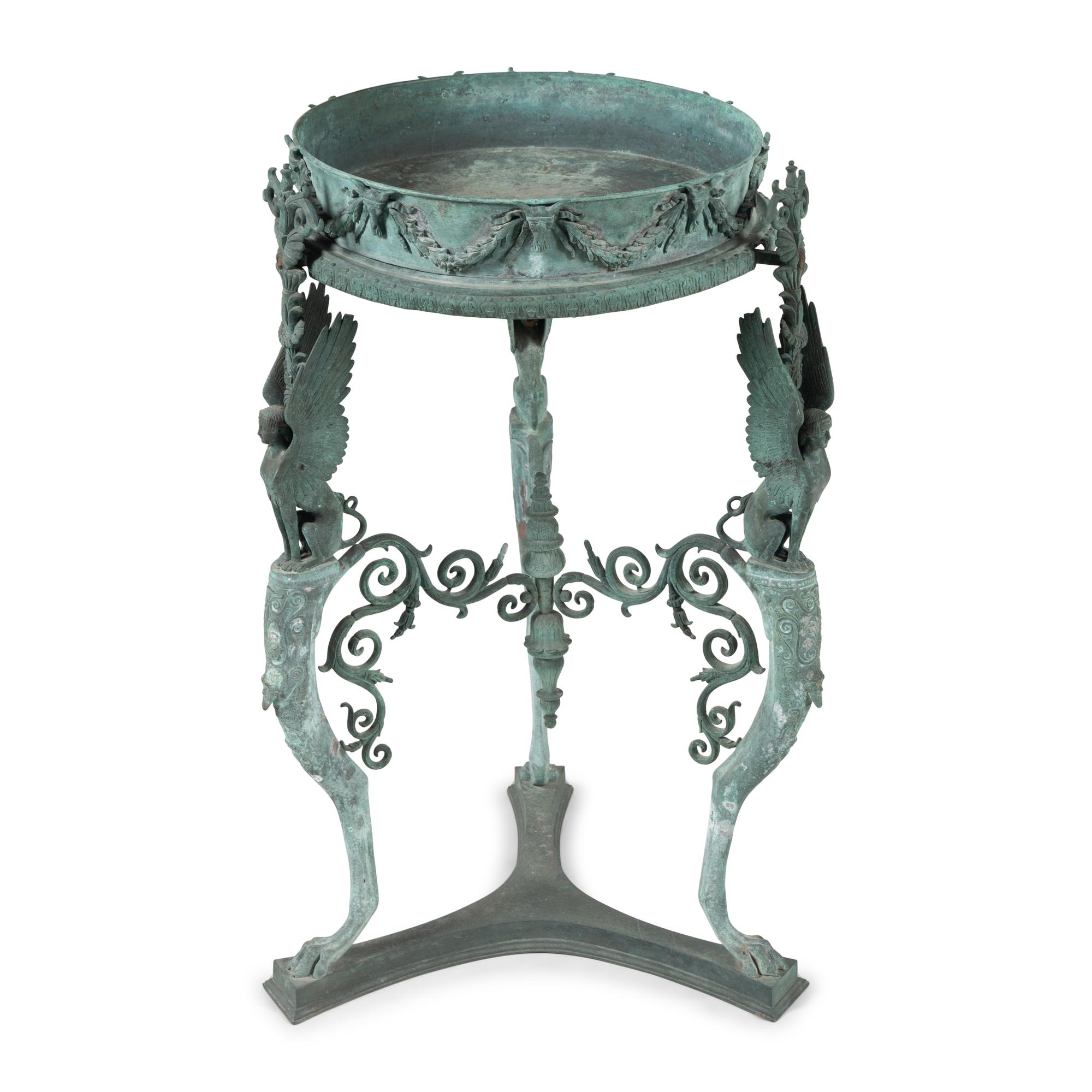 An Italian Green Patinated Bronze Tripod Athénienne