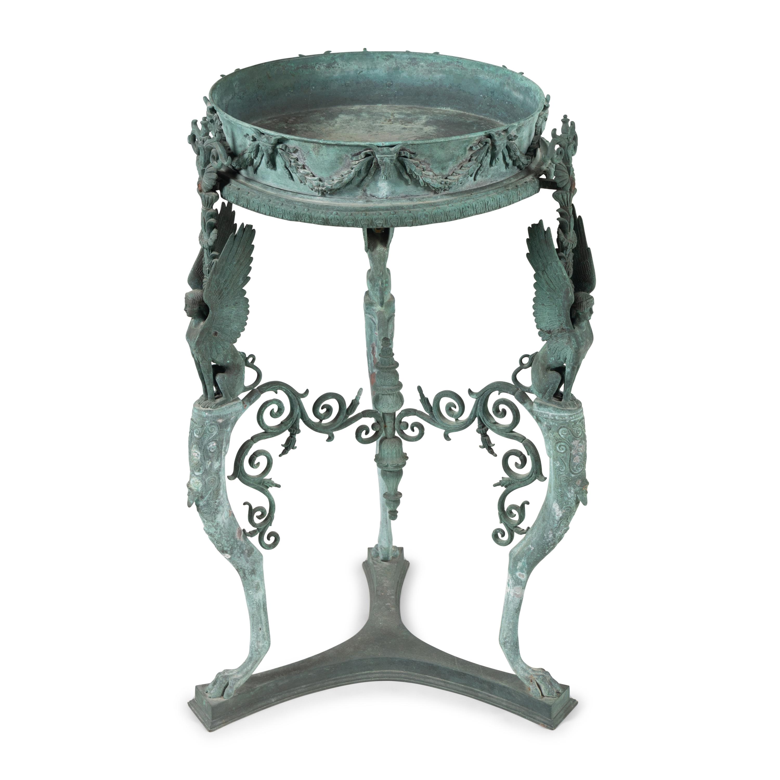 An Italian Green Patinated Bronze Tripod Athénienne