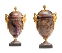 A Pair of George III Gilt Bronze Mounted Blue John Cassolettes