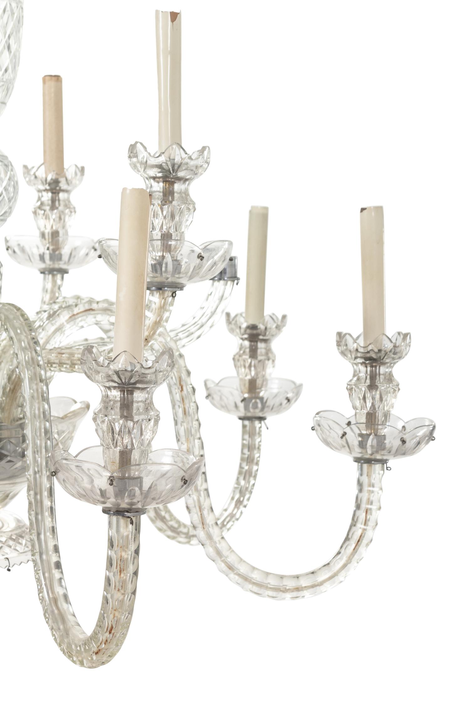 A George III Style Cut Glass Nine-Light Chandelier