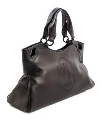 A Cartier Black Leather Marcello Satchel, 17.5" x 9" x 5.5"; Strap drop: 7".
