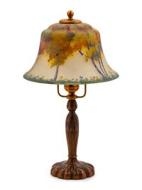 A Pairpoint Reverse-Painted Brass and Glass Table Lamp
