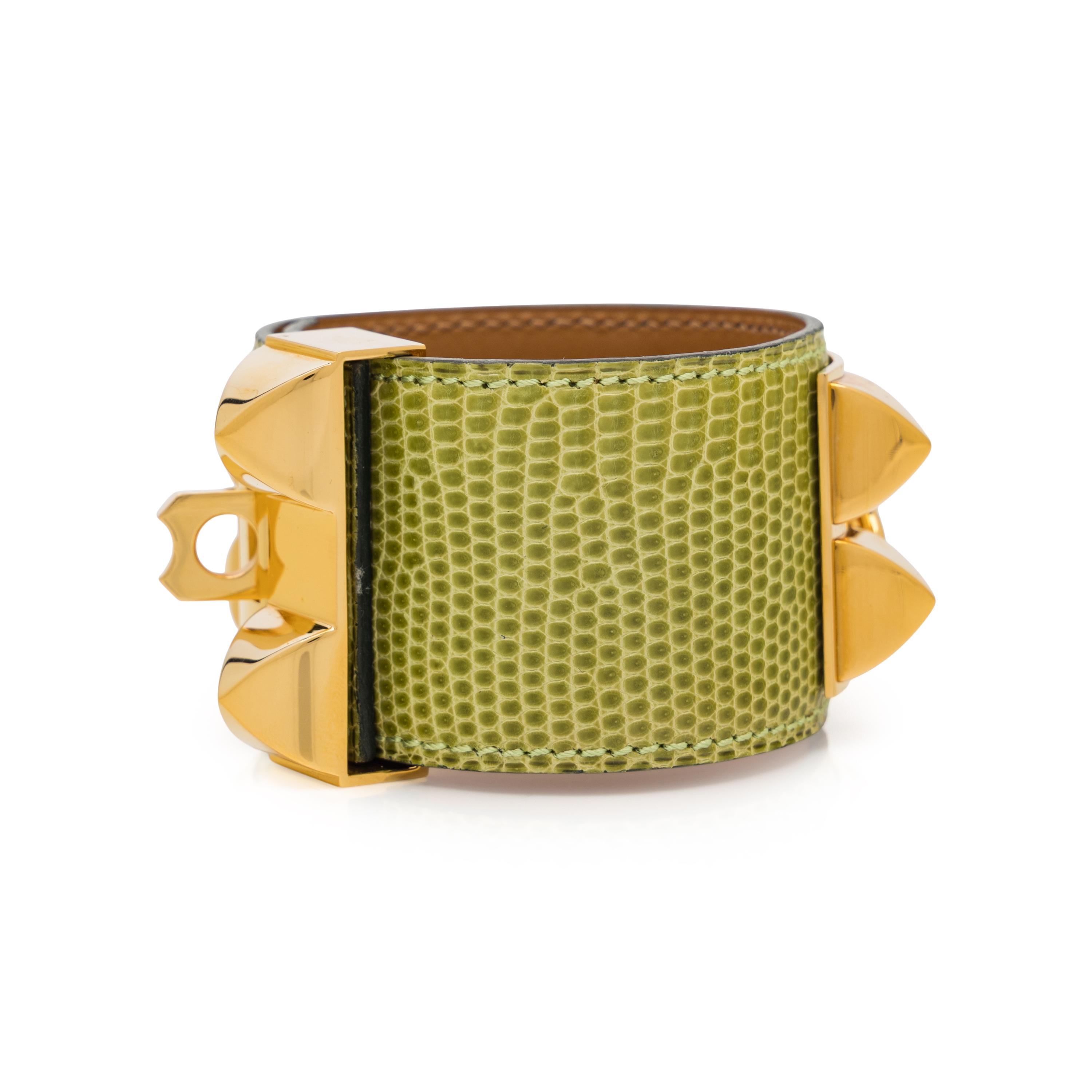 Hermès, Collier de Chien Bracelet in Light Green Lizard