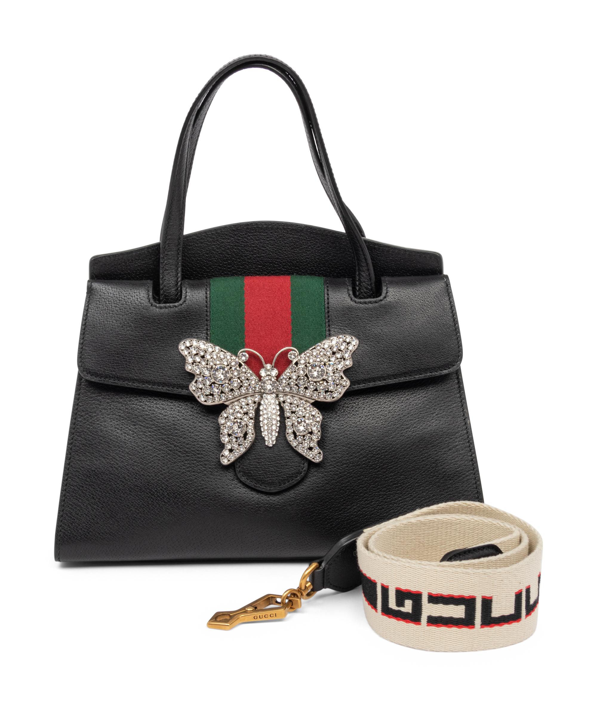 Gucci Black Leather Sylvie Butterfly Bag, Cruise 2018