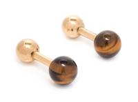 A Pair of 14 Karat Yellow Gold and Tiger's Eye Barbell Cufflinks, Tiffany & Co., 5.00 dwts.