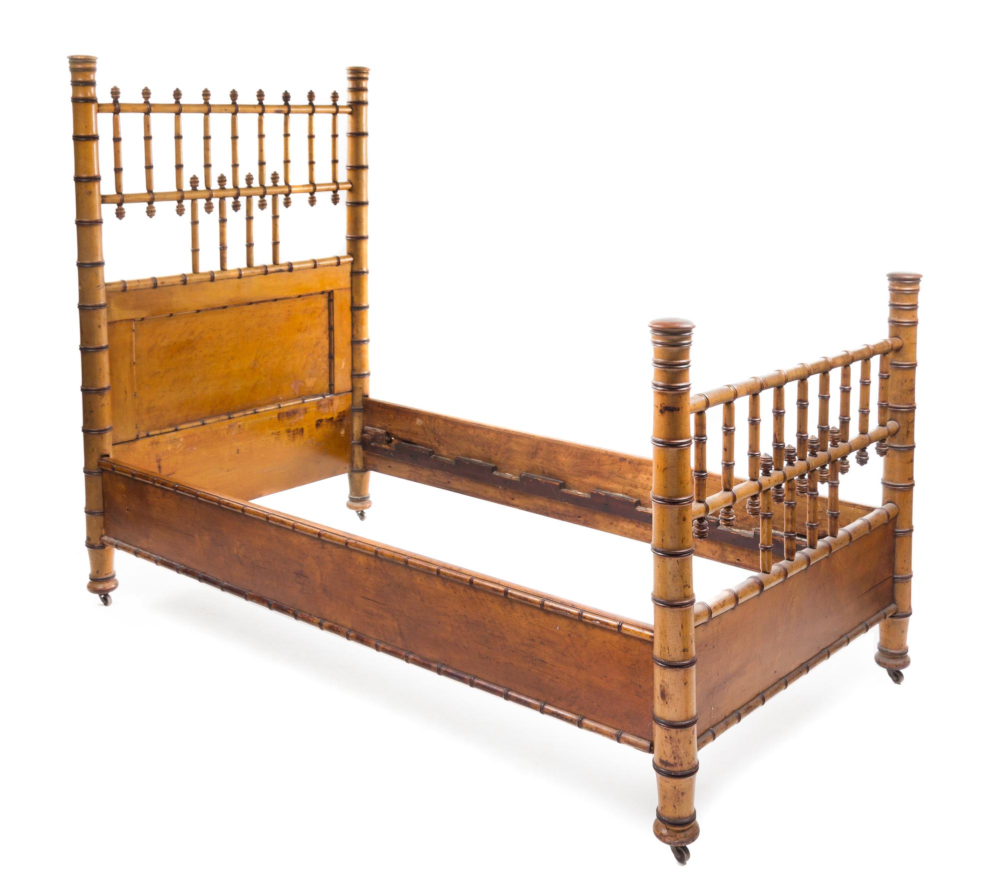 A Victorian Simulated Bamboo Bed Height 58 1/2 x width 73 x depth 38 1/2 inches. — LATE 19TH CENTURY