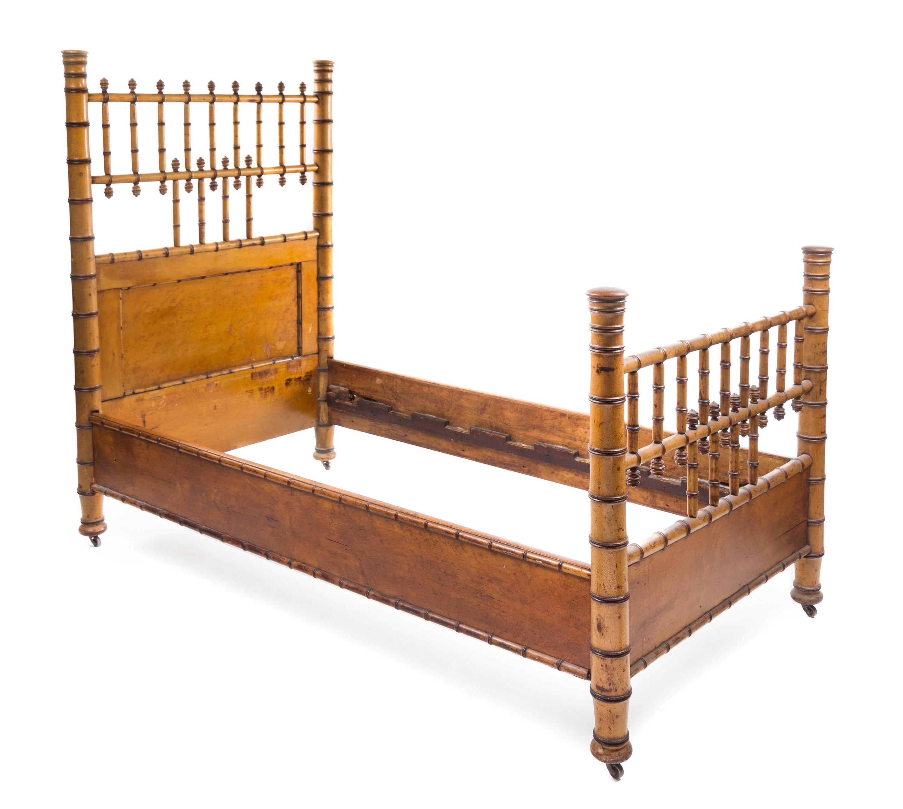 A Victorian Simulated Bamboo Bed Height 58 1/2 x width 73 x depth 38 1/2 inches. — LATE 19TH CENTURY