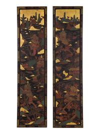 A Pair of Chinese Polychrome-Decorated Lacquered Wall Panels